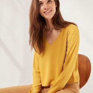 Aritzia-Babaton Yellow Mustard Murphy Long Sleeve Blouse Size Small